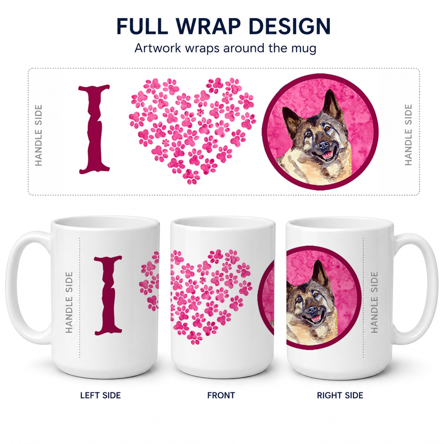 Pink Norwegian Elkhound Ceramic Coffee Mug 15 oz Decorative Large C Handle Mug Cup for Tea, Cocoa Hot Chocolate
