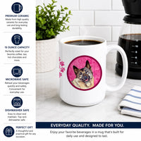 Pink Norwegian Elkhound Ceramic Coffee Mug 15 oz Decorative Large C Handle Mug Cup for Tea, Cocoa Hot Chocolate
