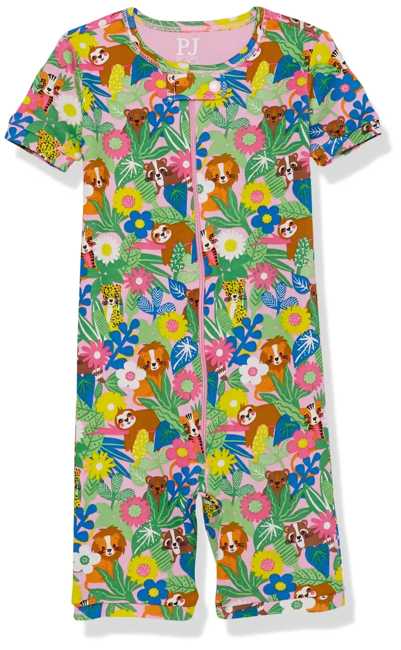 The Childrens Place Baby Girls and Toddler Snug Fit 100% Cotton Short Sleeve Zip-Front One Piece Footless Pajama Citrus Floral 9-12 Months - # BAAA81810006 - BIG FRENCHIES