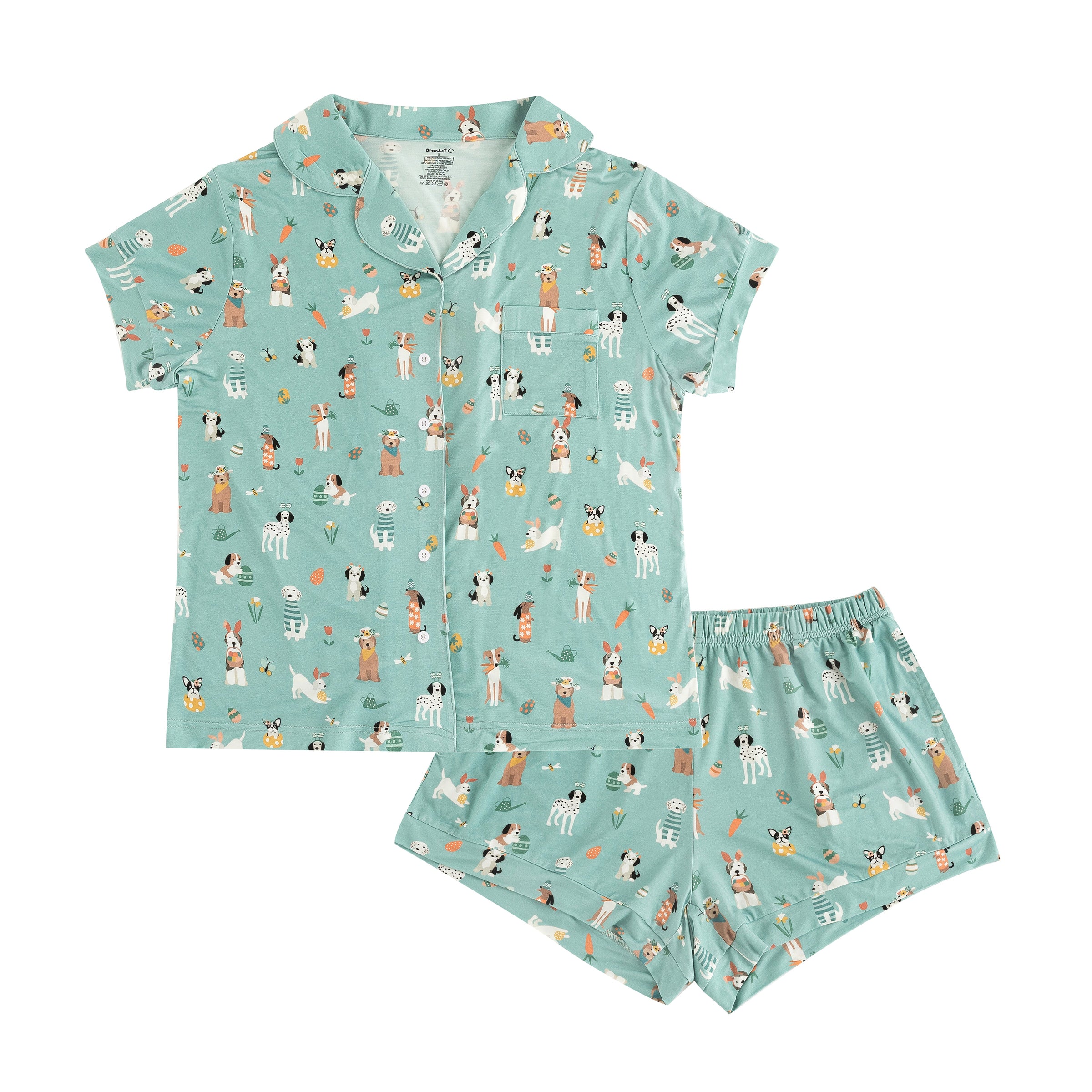 Puppy Egg Hunt (Women's Short Sleeve PJ) - Aquamarine - BIG FRENCHIES