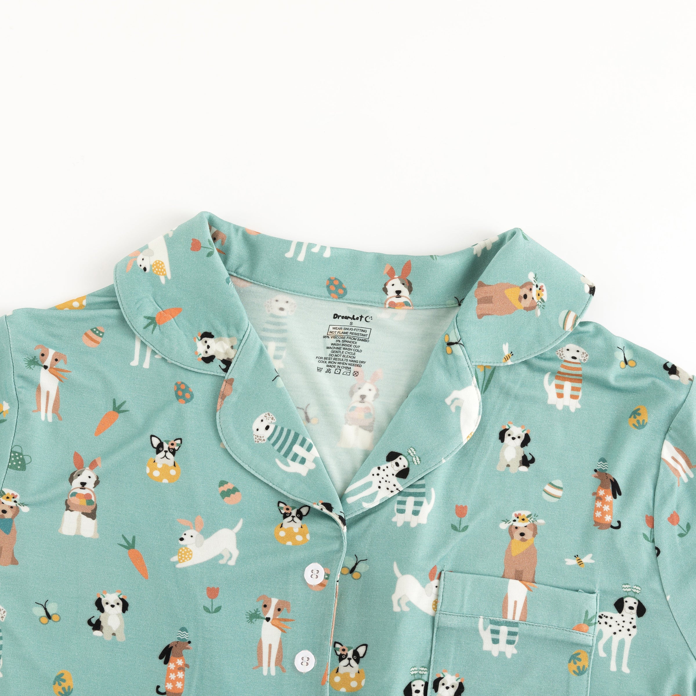 Puppy Egg Hunt (Women's Short Sleeve PJ) - Aquamarine - BIG FRENCHIES