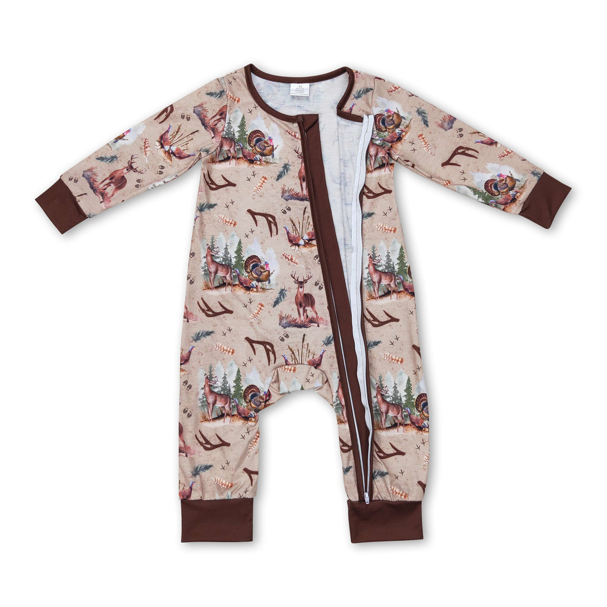 Long sleeves deer turkey baby boy zipper sleeper - BIG FRENCHIES