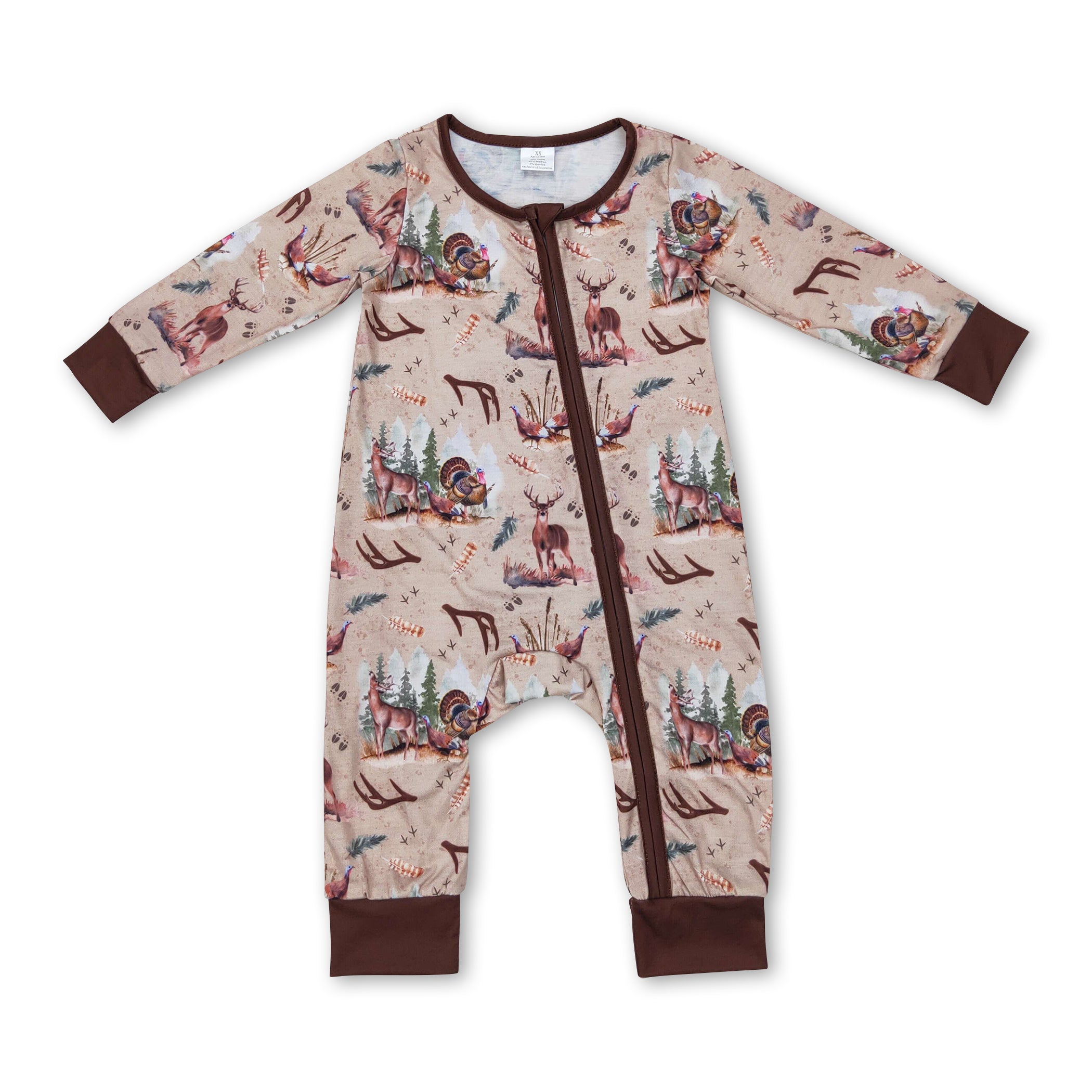 Long sleeves deer turkey baby boy zipper sleeper - BIG FRENCHIES