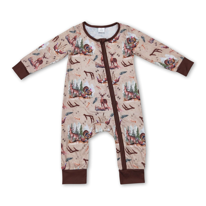 Long sleeves deer turkey baby boy zipper sleeper - BIG FRENCHIES