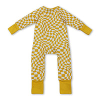 Long sleeves yellow plaid baby kids zipper sleeper - BIG FRENCHIES