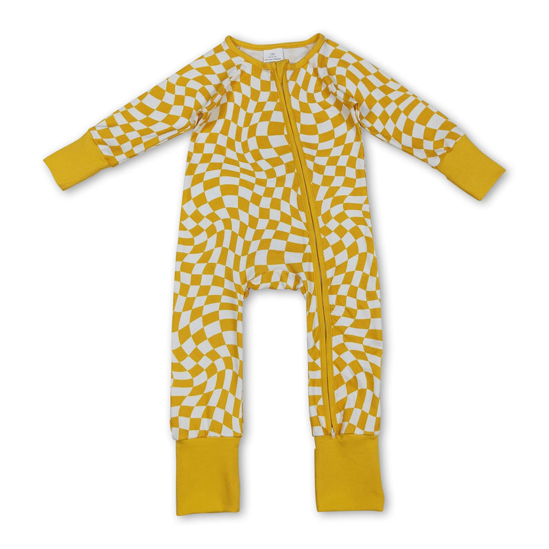 Long sleeves yellow plaid baby kids zipper sleeper - BIG FRENCHIES
