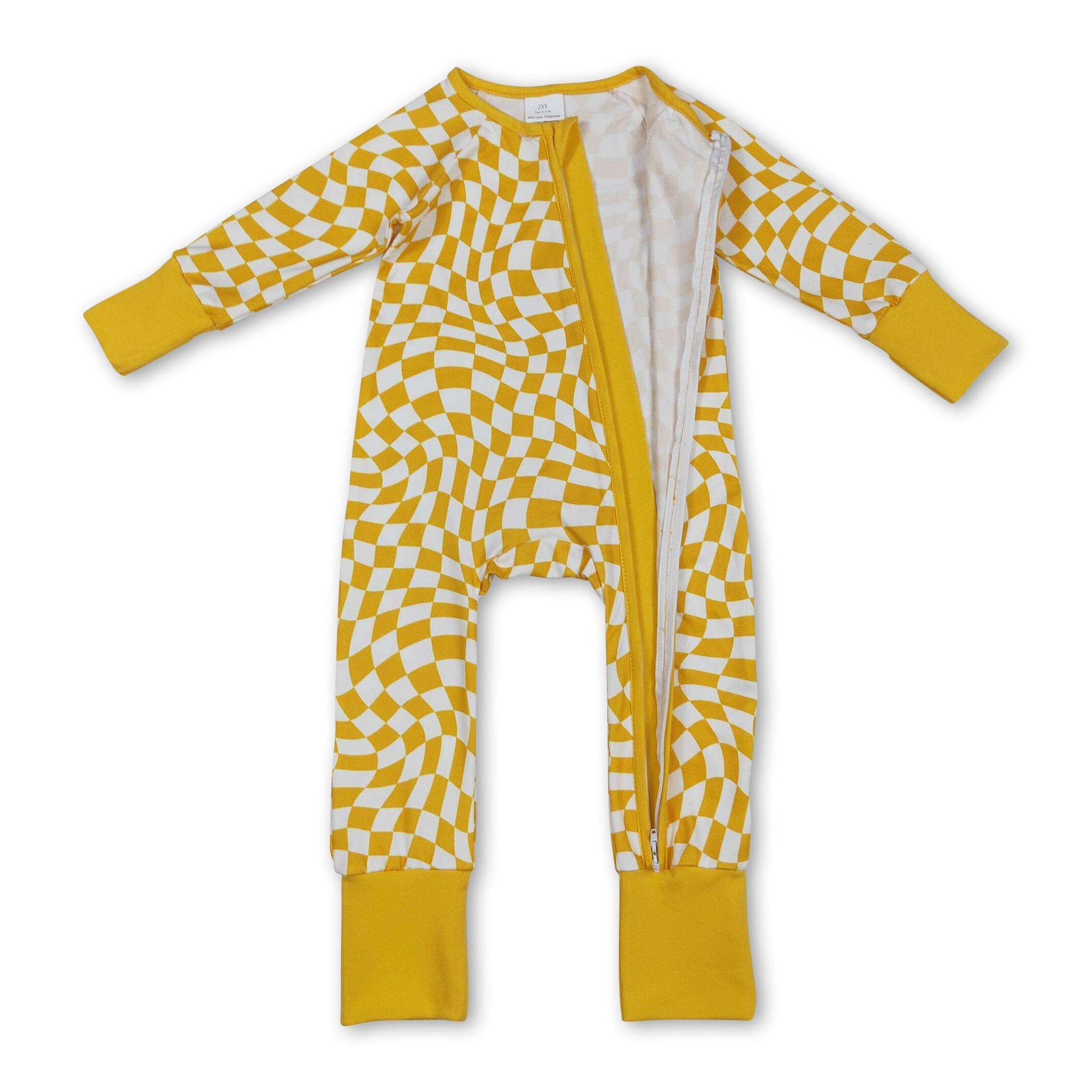 Long sleeves yellow plaid baby kids zipper sleeper - BIG FRENCHIES