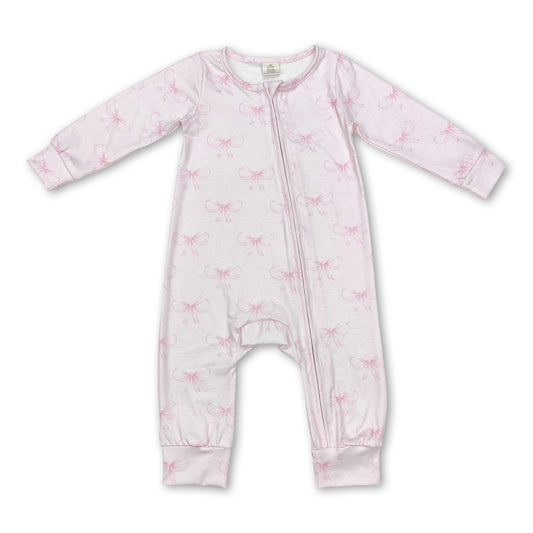 Pink bow long sleeves baby girls zipper sleeper - BIG FRENCHIES