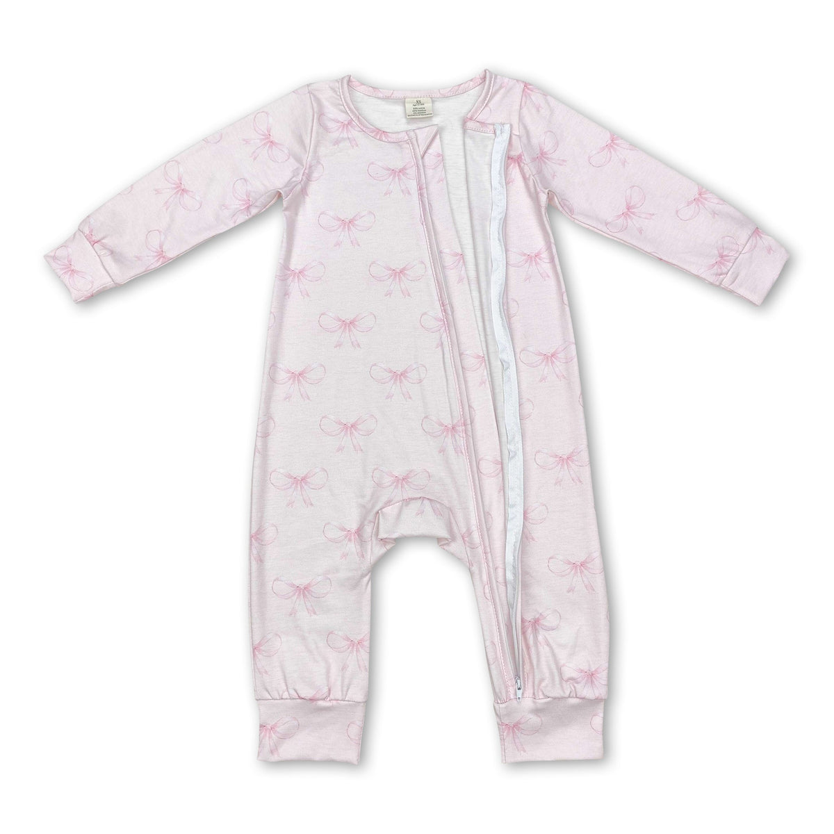 Pink bow long sleeves baby girls zipper sleeper - BIG FRENCHIES