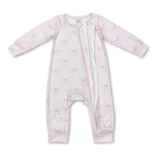 Pink bow long sleeves baby girls zipper sleeper - BIG FRENCHIES