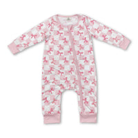 Long sleeves pink plaid bow baby girls zipper sleeper - BIG FRENCHIES