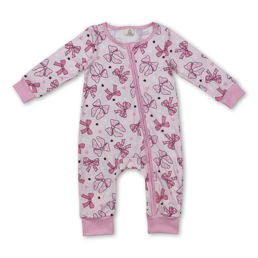 Long sleeves pink bow heart baby girls zipper sleeper - BIG FRENCHIES
