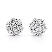 AGI Certified 2.00ctw Lab Diamond Floral Cluster Stud Earrings in 14kt White Gold