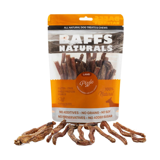 BAFFS NATURALS All-Natural Premium Lamb Pizzle Dog Chews – (8oz Bag) - BIG FRENCHIES