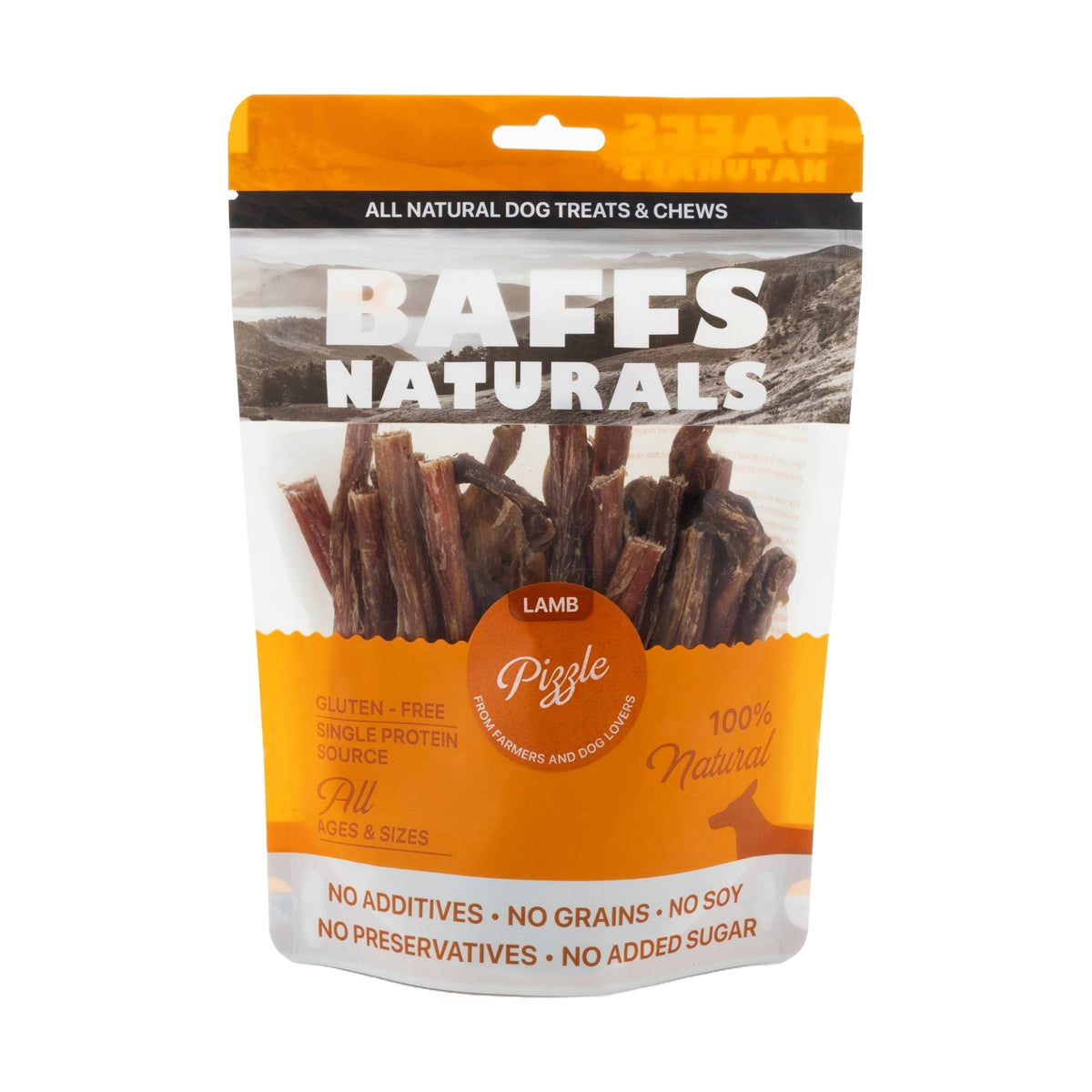 BAFFS NATURALS All-Natural Premium Lamb Pizzle Dog Chews – (8oz Bag) - BIG FRENCHIES