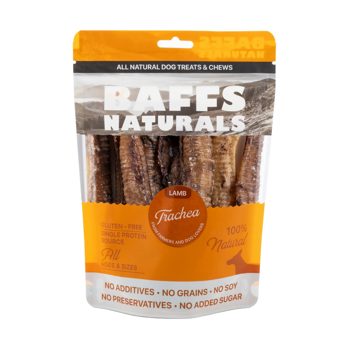 BAFFS NATURALS All-Natural Premium Lamb Trachea Dog Chews – 2 Pack (10 Chews Each) - BIG FRENCHIES