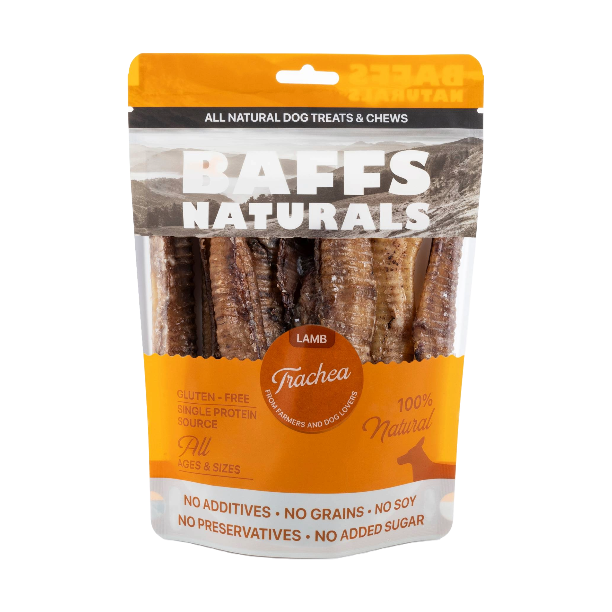 BAFFS NATURALS All-Natural Premium Lamb Trachea Dog Chews – 2 Pack (10 Chews Each) - BIG FRENCHIES