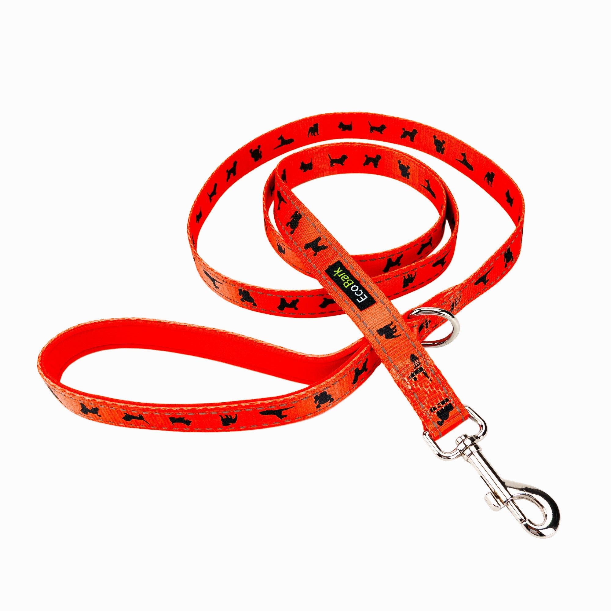 EcoBark Safety Orange Dog Leash- Padded Comfort Grip Leash with Dog Pattern - 4ft, 5ft, and 6ft Leash for Small and Medium Dogs - BIG FRENCHIES