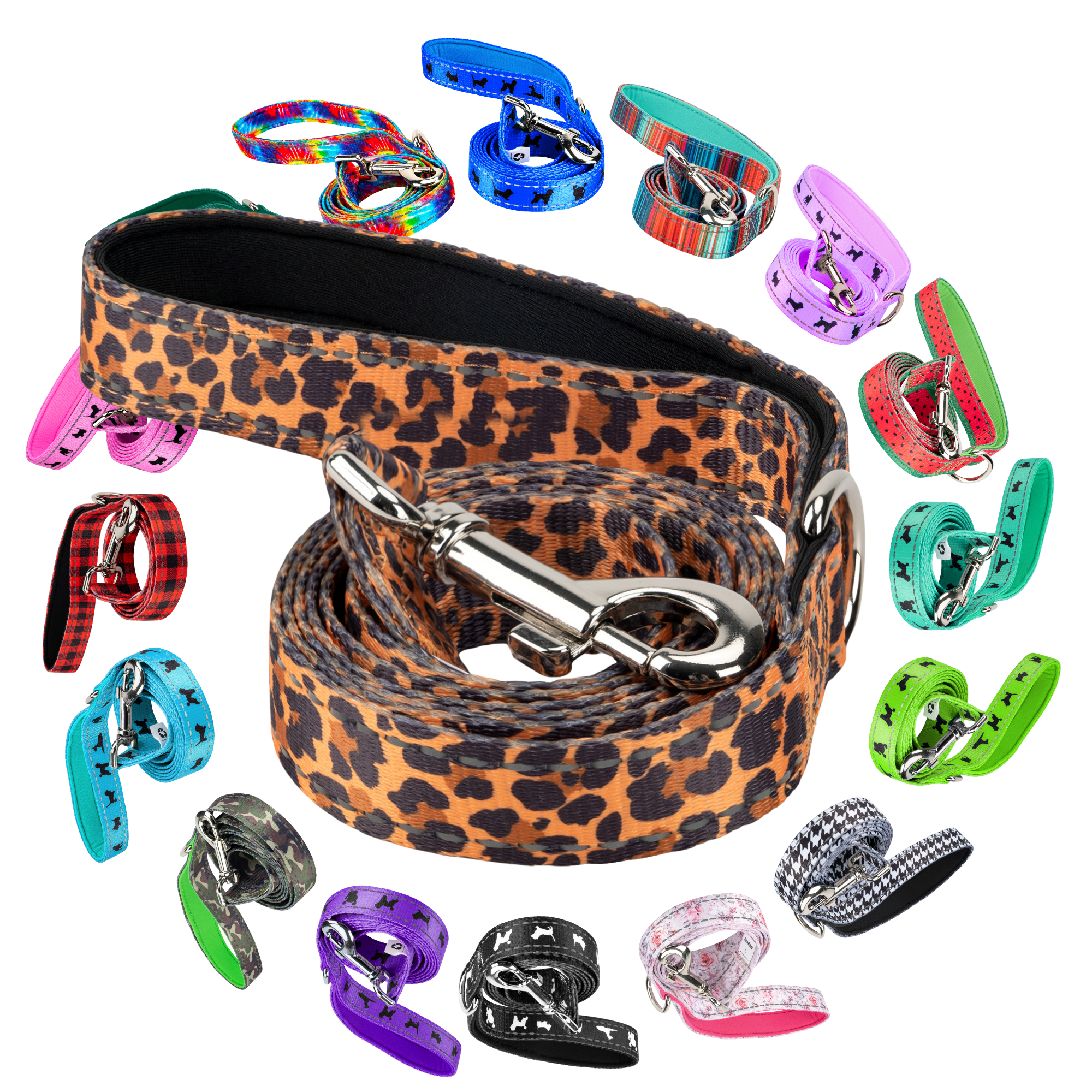 EcoBark Cheetah Dog Leash- Padded Comfort Grip Leash - 4ft, 5ft, and 6ft Leash for Small and Medium Dogs - BIG FRENCHIES