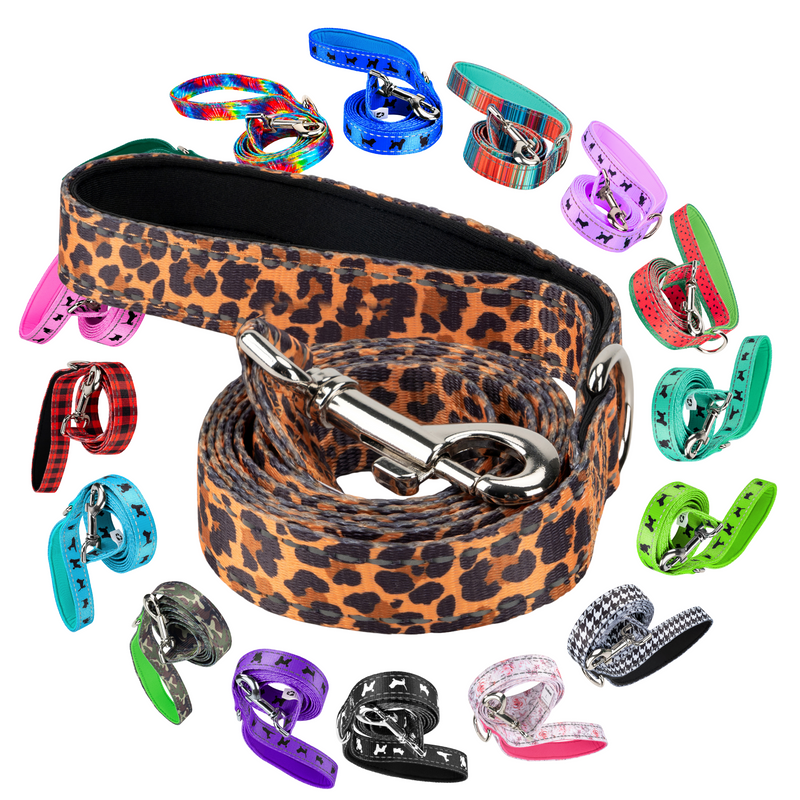 EcoBark Cheetah Dog Leash- Padded Comfort Grip Leash - 4ft, 5ft, and 6ft Leash for Small and Medium Dogs - BIG FRENCHIES