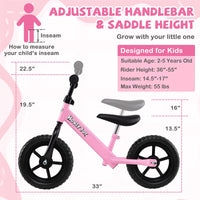 Lightweight Toddler Balance Bike No Pedal Training Bicycle