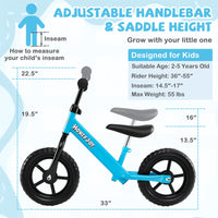 Lightweight Toddler Balance Bike No Pedal Training Bicycle