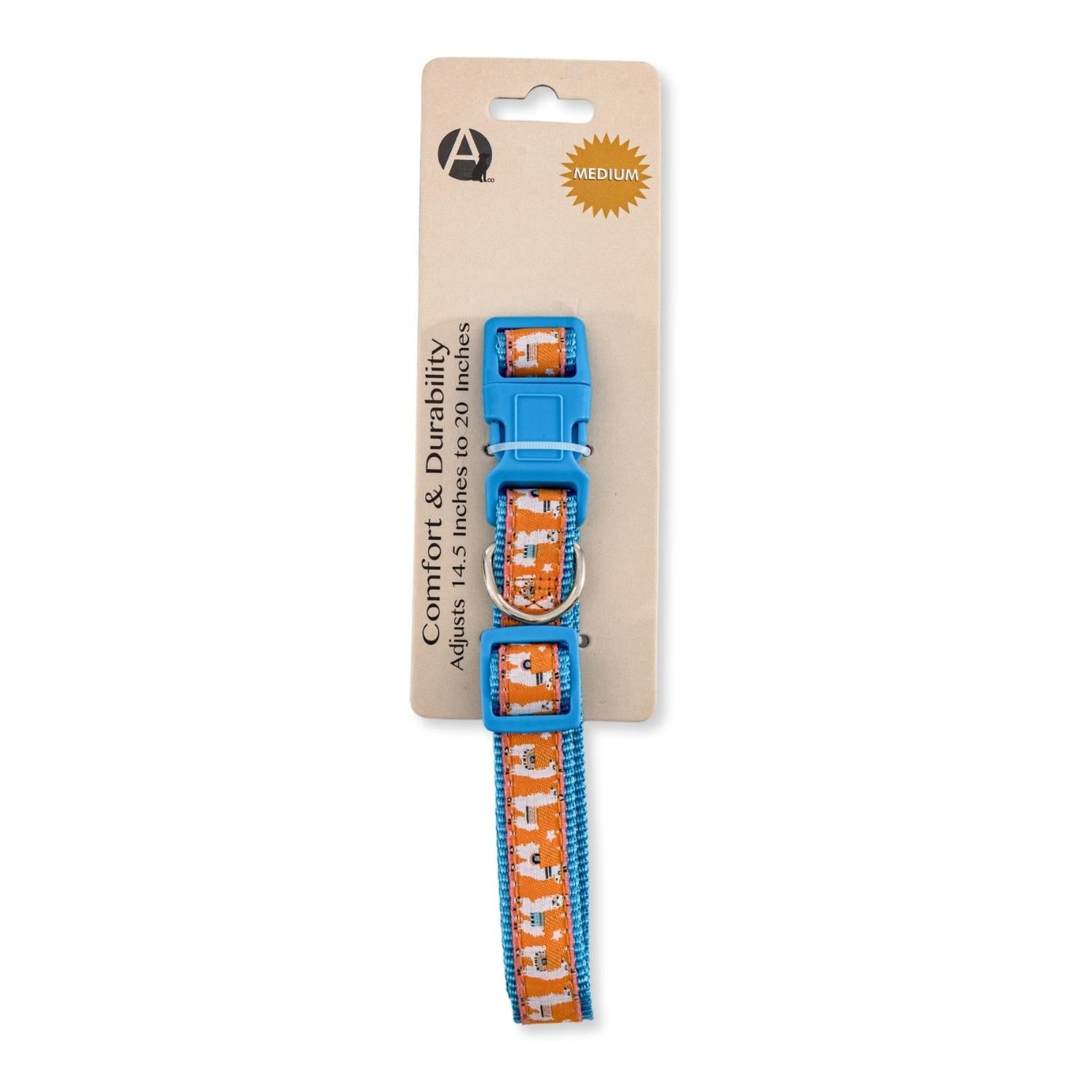 Nylon Dog Collar with Embroidered Llama Design, Adjustable, Comfortable & Secure Fit - BIG FRENCHIES