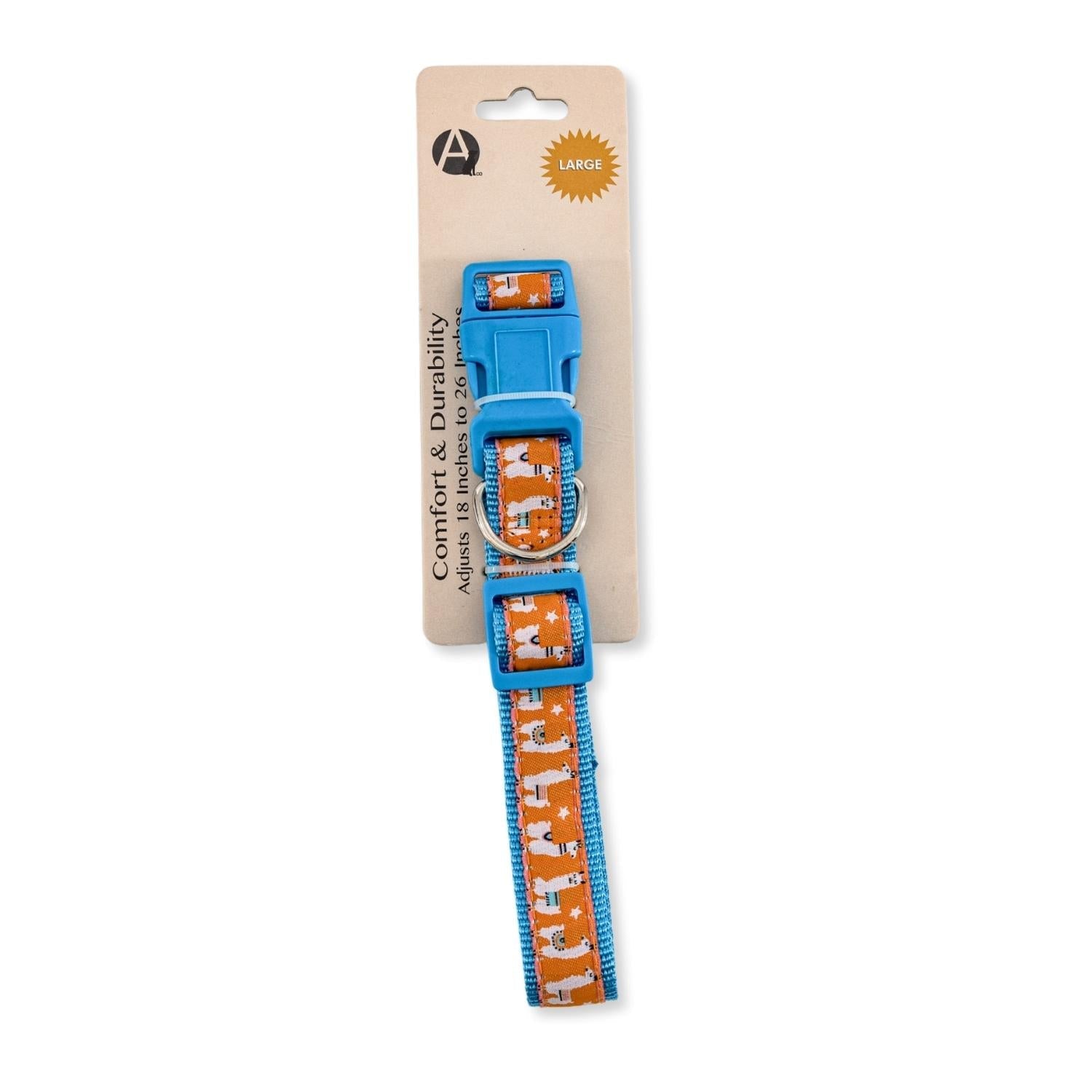Nylon Dog Collar with Embroidered Llama Design, Adjustable, Comfortable & Secure Fit - BIG FRENCHIES