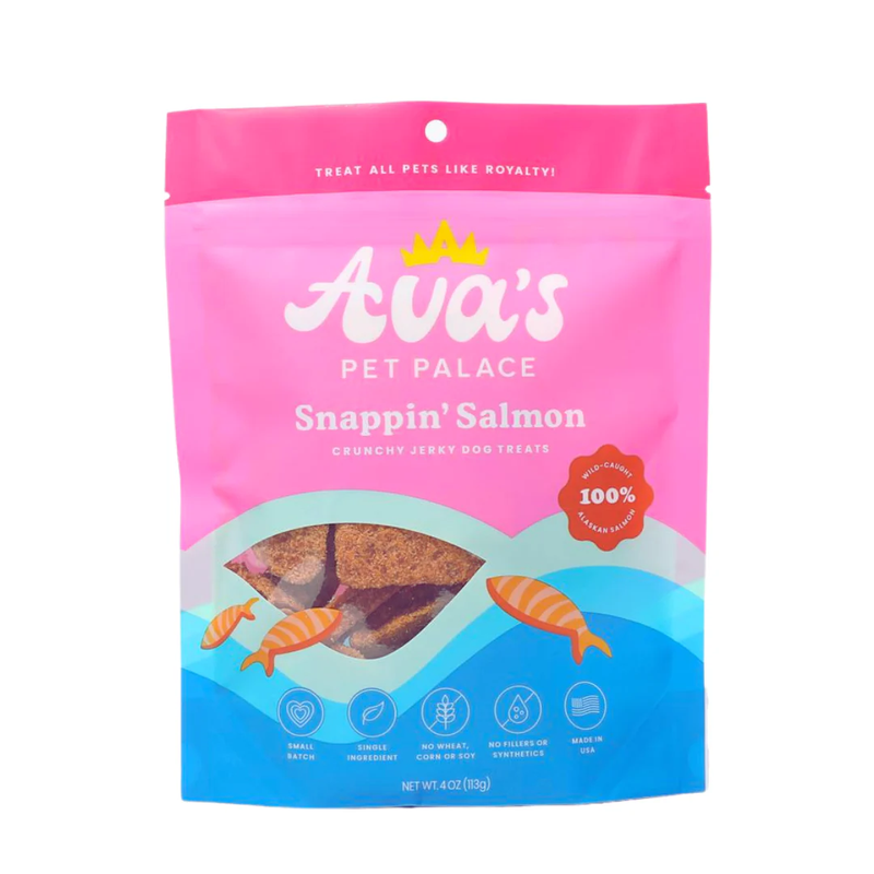 Ava's Pet Palace Crunchy Jerky Dog Treats - Snappin' Salmon Treats (4 oz) - BIG FRENCHIES