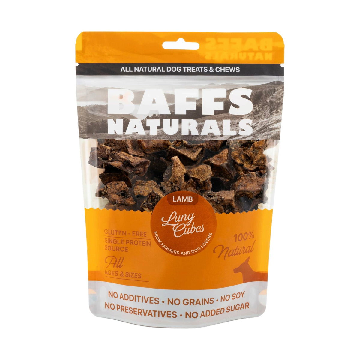 BAFFS NATURALS All-Natural Premium Lamb Lung Cubes – (7oz Bag) - BIG FRENCHIES