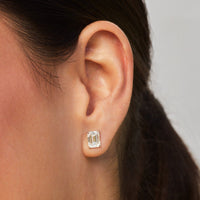 AGI Certified Lab Grown Emerald Cut Diamond Stud Earrings In 14K White Gold