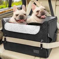 Luxury Dog Booster Car Seat Waterproof PU Leather Safe Buckles Dual Leash
