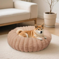 Luxury Donut Dog & Cat Bed, Faux Fur Calming Pet Bed with Non-Slip Base