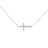 10K Yellow Gold 1/5 Cttw Diamond Sideways Cross Pendant Necklace