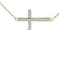 10K Yellow Gold 1/5 Cttw Diamond Sideways Cross Pendant Necklace