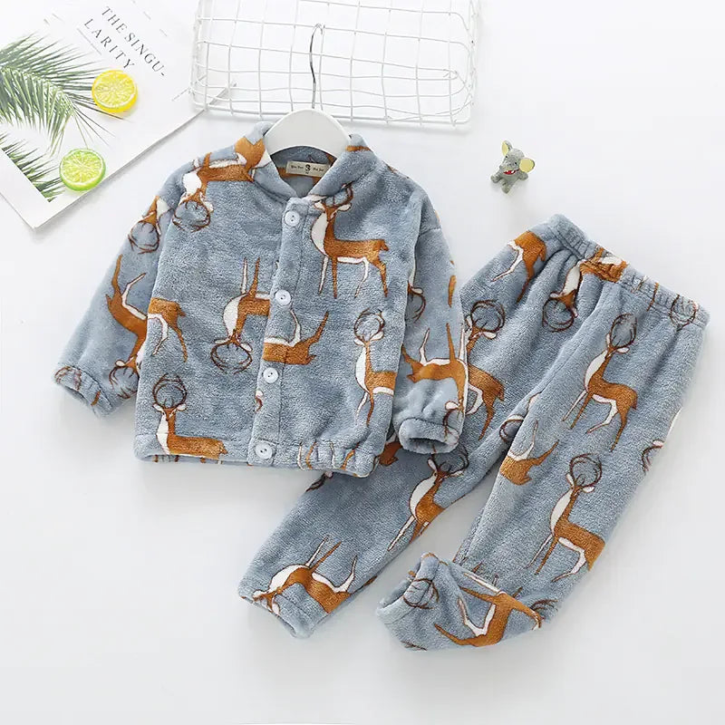 Kids' Fleece Pajama Set with Cartoon Print - # BAAA81810019 - BIG FRENCHIES