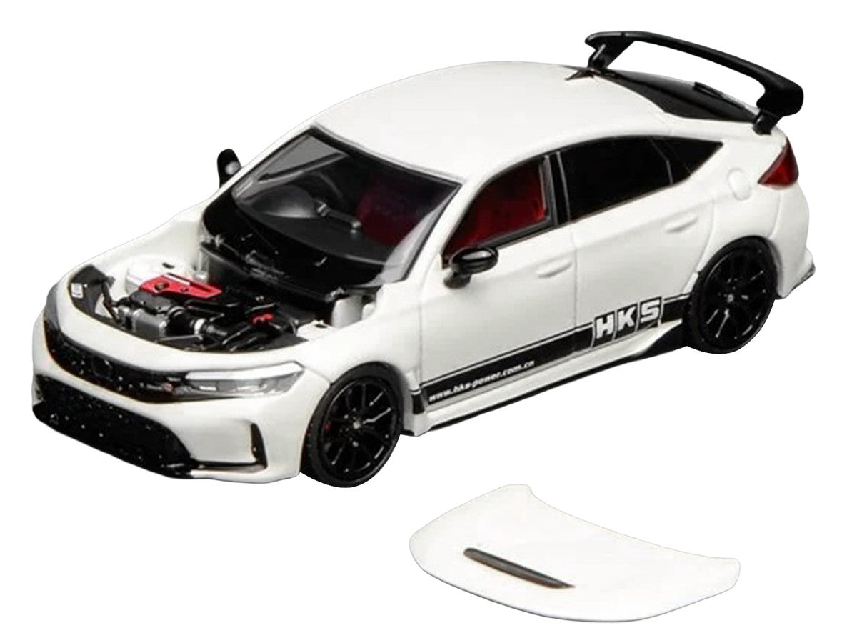 Honda Civic Type R (FL5) RHD (Right Hand Drive) "HKS" White with Black Stripes 1/64 Diecast Model Car by MotorHelix