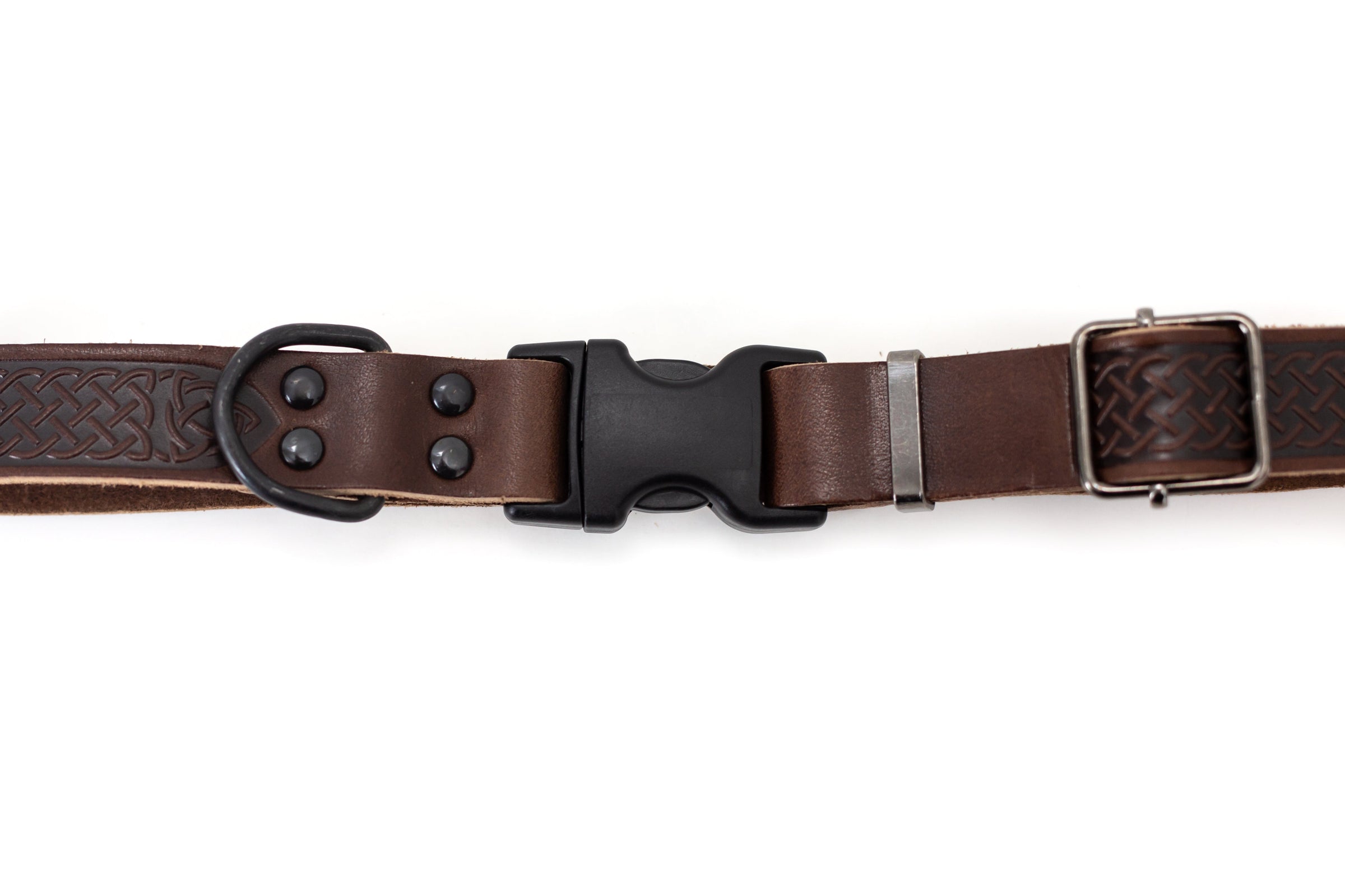 Celtic Sport Chocolate Leather Dog Collar - BIG FRENCHIES