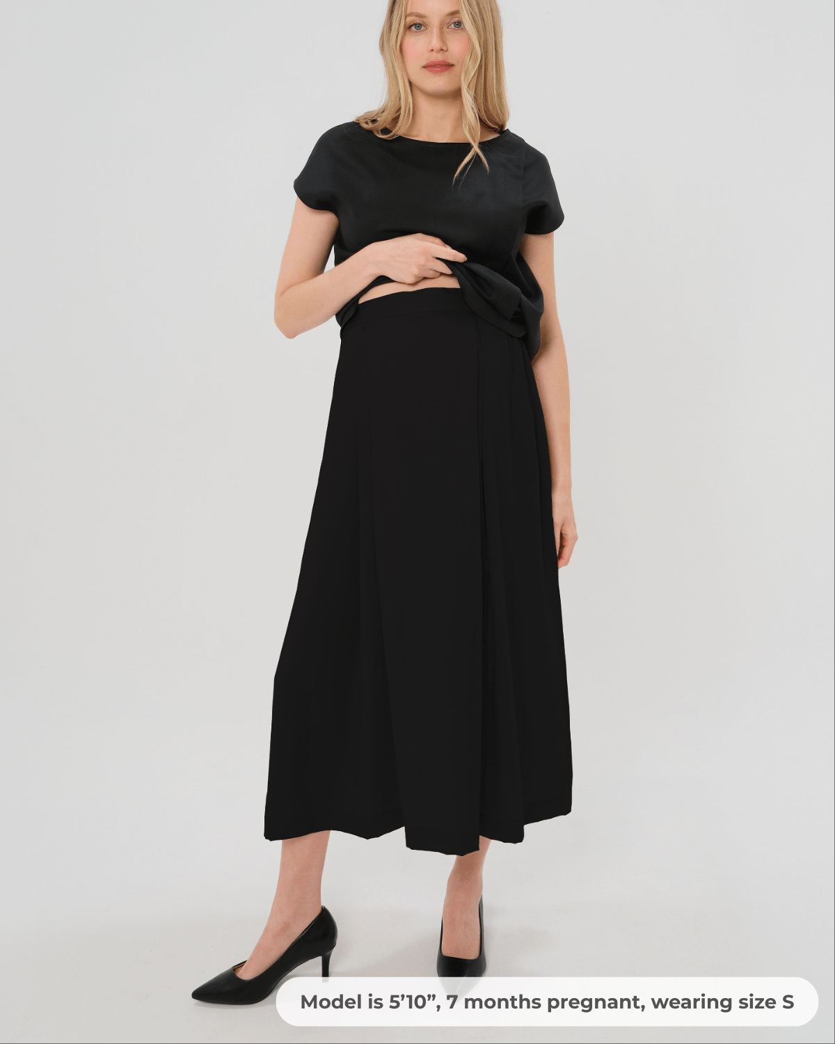 Over-Under Bump Pleated Maternity Maxi Skirt in All-Season Wool Blend - BIG FRENCHIES