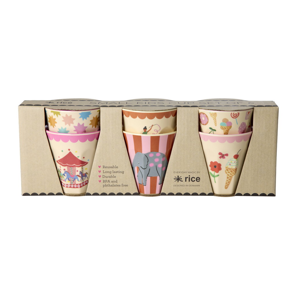 Melamine Kids Cups in Fun Fair Pink Prints - Small - 6 pcs. in Gift Box -