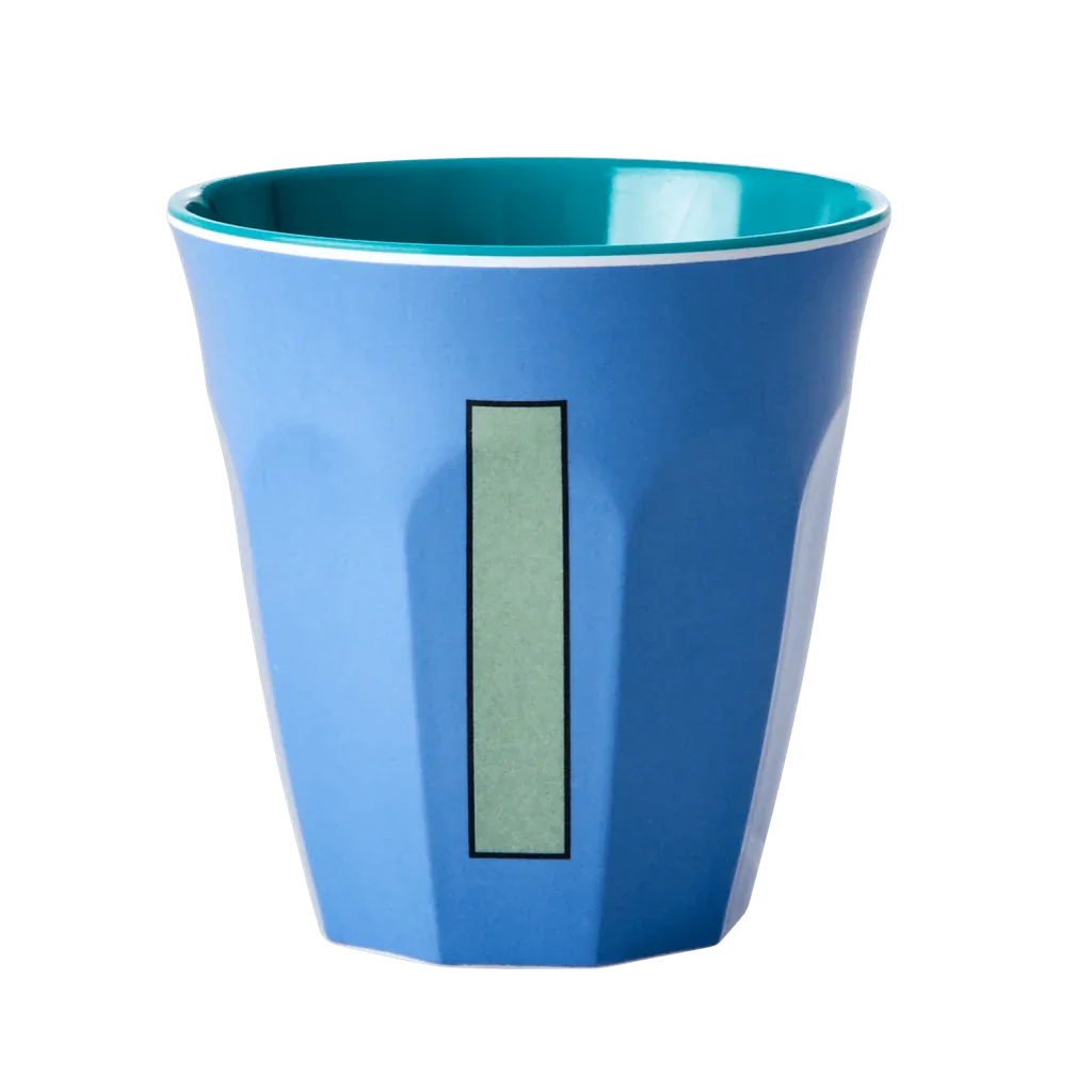 Melamine Cup - Medium with Alphabet in Bluish Colors | Letter I - BIG FRENCHIES