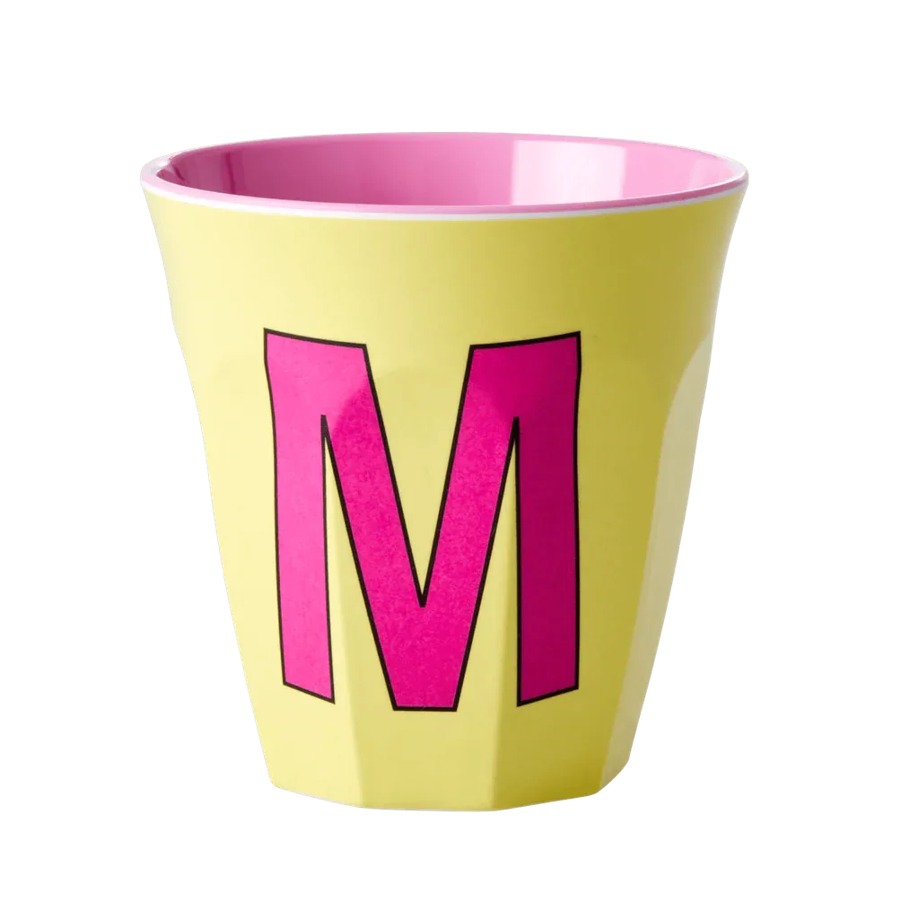 Melamine Cup - Medium with Alphabet in Pinkish Colors | Letter M - BIG FRENCHIES
