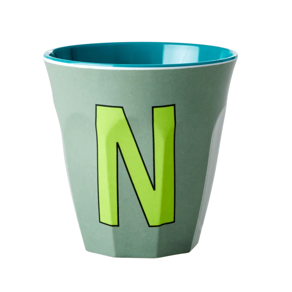 Melamine Cup - Medium with Alphabet in Bluish Colors | Letter N - BIG FRENCHIES