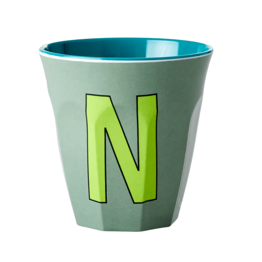 Melamine Cup - Medium with Alphabet in Bluish Colors | Letter N - BIG FRENCHIES