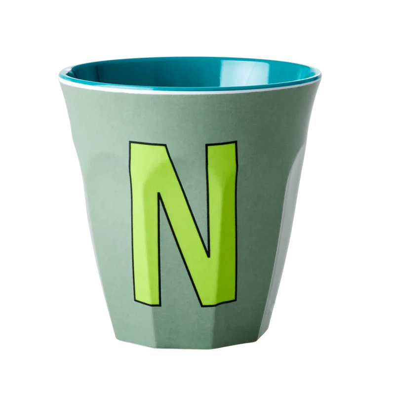 Melamine Cup - Medium with Alphabet in Bluish Colors | Letter N - BIG FRENCHIES
