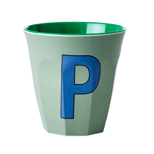 Melamine Cup - Medium with Alphabet in Bluish Colors | Letter P - BIG FRENCHIES