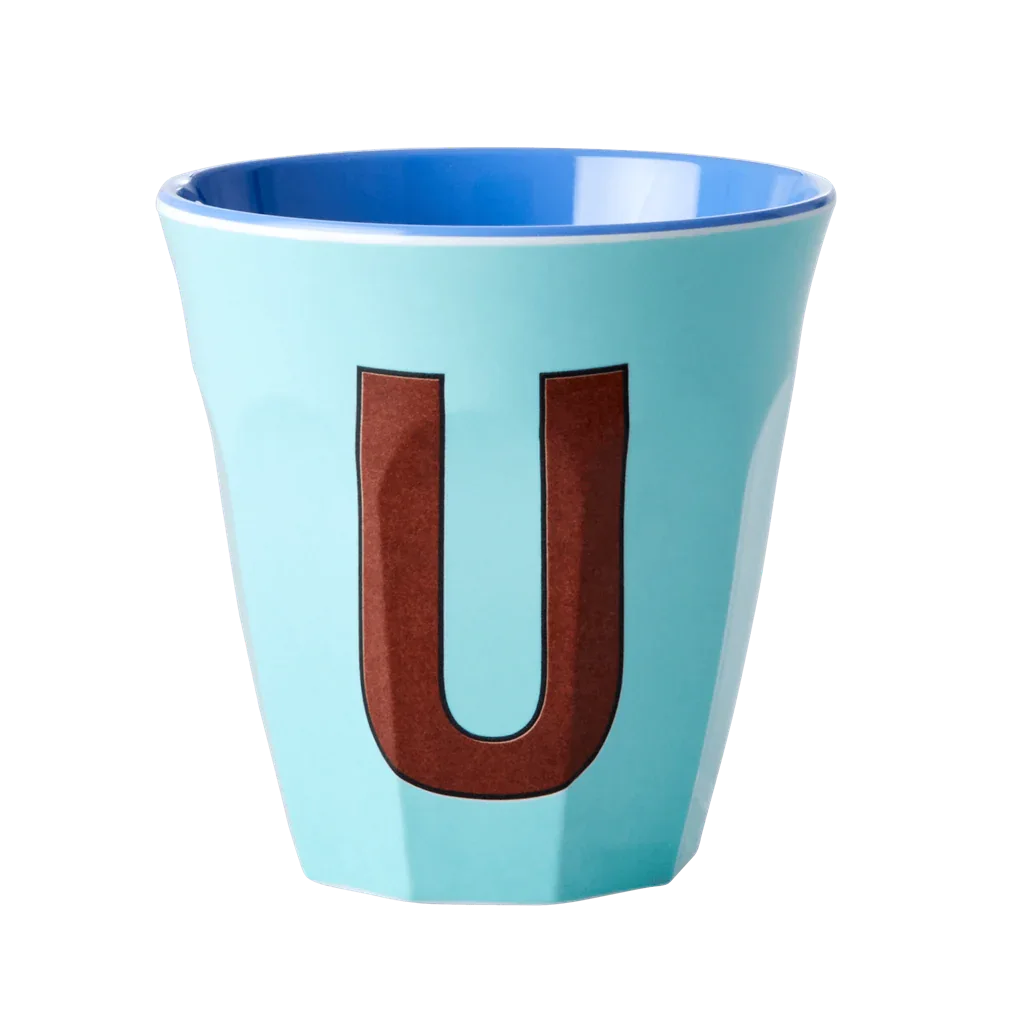Melamine Cup - Medium with Alphabet in Bluish Colors | Letter U - BIG FRENCHIES