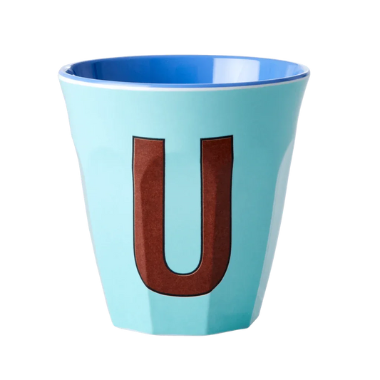Melamine Cup - Medium with Alphabet in Bluish Colors | Letter U - BIG FRENCHIES
