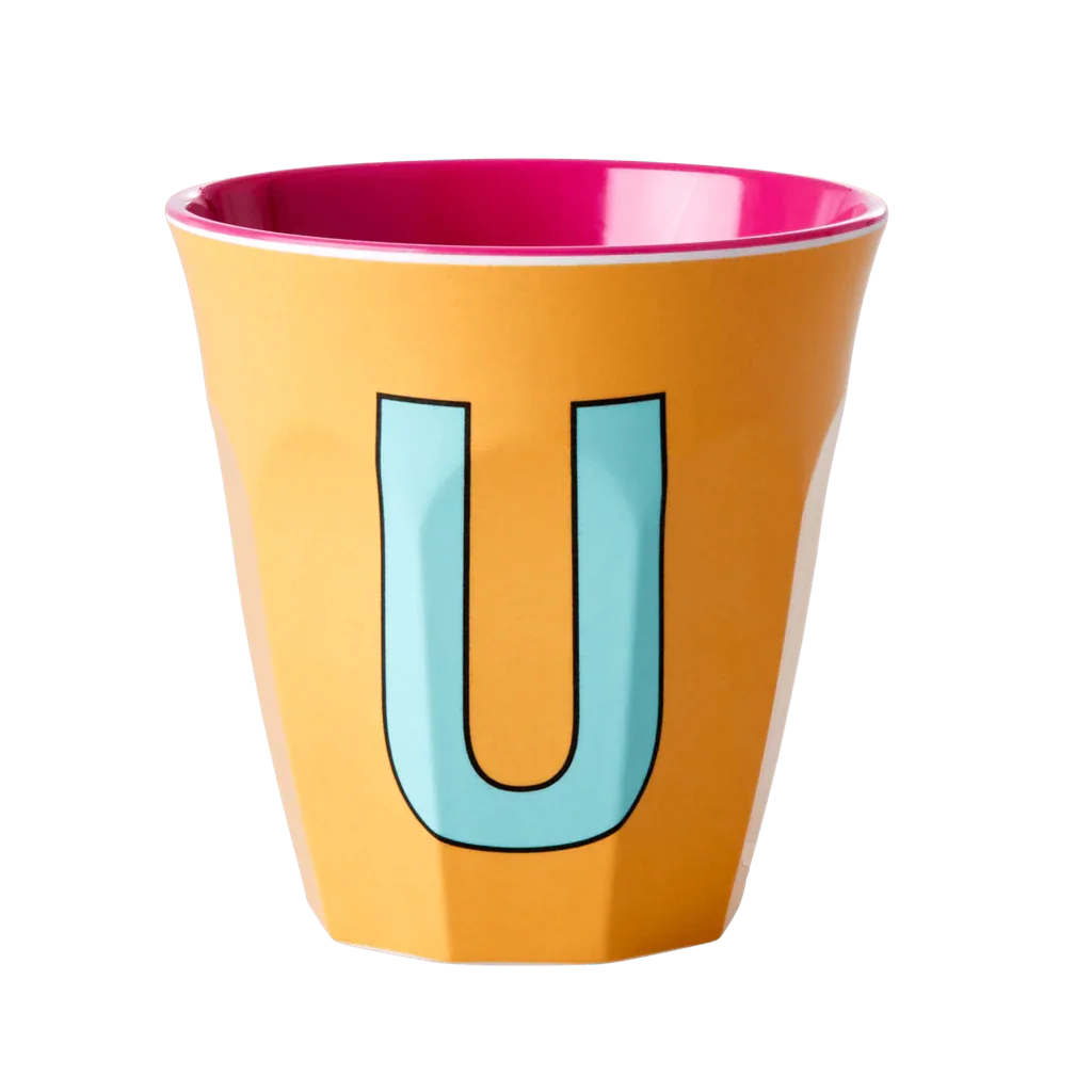 Melamine Cup - Medium with Alphabet in Pinkish Colors | Letter U - BIG FRENCHIES