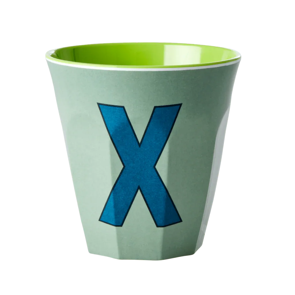 Melamine Cup - Medium with Alphabet in Bluish Colors | Letter X - BIG FRENCHIES